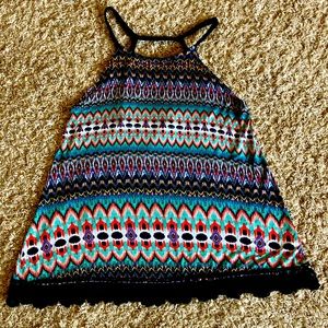 Maurices pattern print tank with lace detail Med